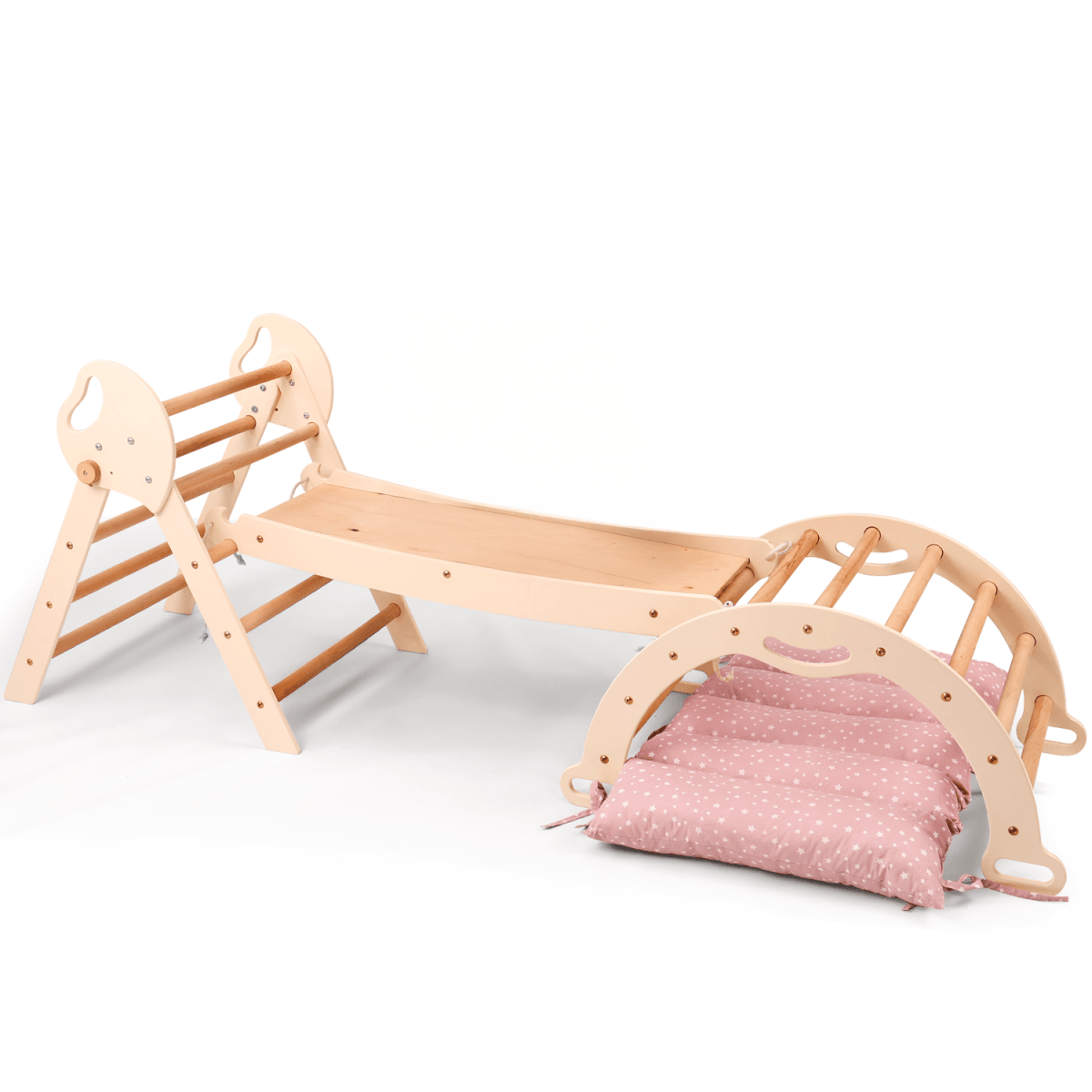 4in1 Montessori Climbing Set: Pikler Triangle, Arch, Slide Board, and Cushion for Toddlers (1–3 Years)